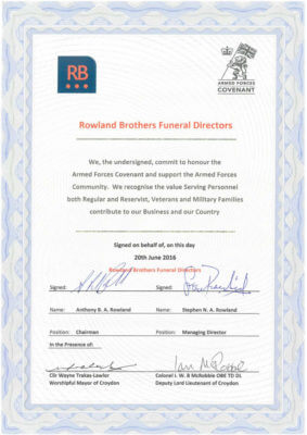 An image of the Rowland Brothers signed armed forces covenant pledge.