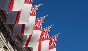 image of english and united kingdom flags for cremated remains options for military and service persons